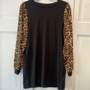 NWT Cupshe Black Top with Leopard Print Sleeves